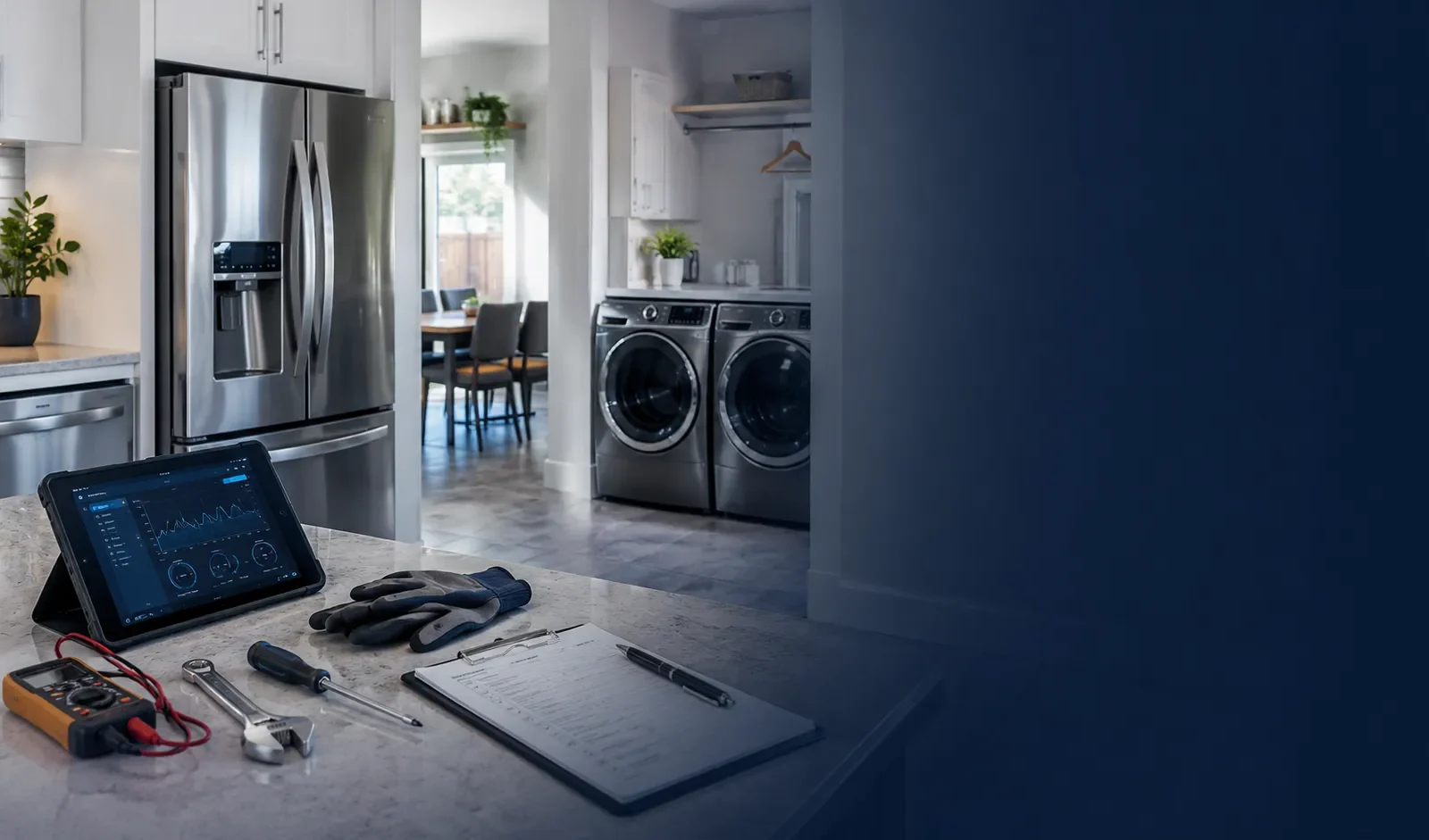 Appliance repair technician at work