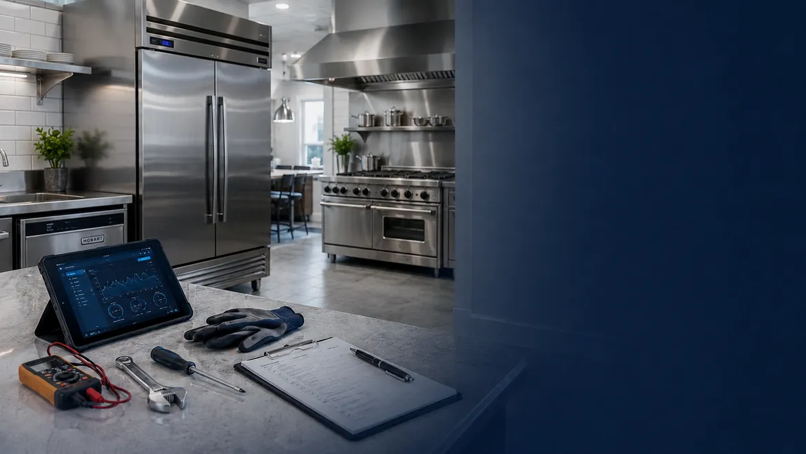 Appliance repair technician at work